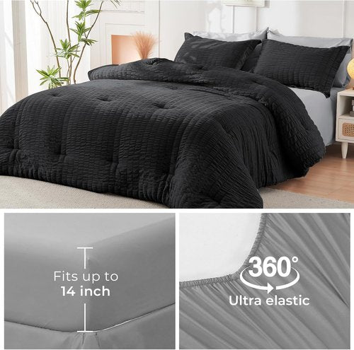 HYMOKEGE Twin XL Comforter Set - All-Season Luxury 5-Piece Bedding Set in Black & Light Grey