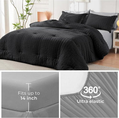 HYMOKEGE Twin XL Comforter Set - All-Season Luxury 5-Piece Bedding Set in Black & Light Grey