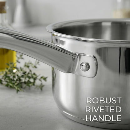 SUNHOUSE Stainless Steel Sauce Pan with Lid - Tri-Ply 2 Quarts Steamer for Cooking, Small Cooking Pot with Steamer Basket, Induction Compatible Steam Pot for Vegetable