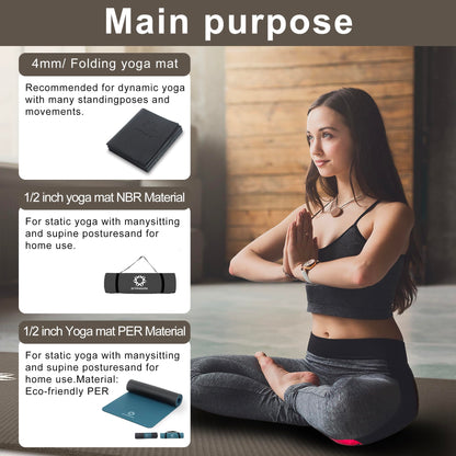Primasole 1/2-Inch Extra Thick NBR Yoga Mat with Enhanced Stability - Textured Design, Lightweight Mat with Carrying Strap & Case for Yoga, Pilates, Gym & Home Use (Multiple Colors)