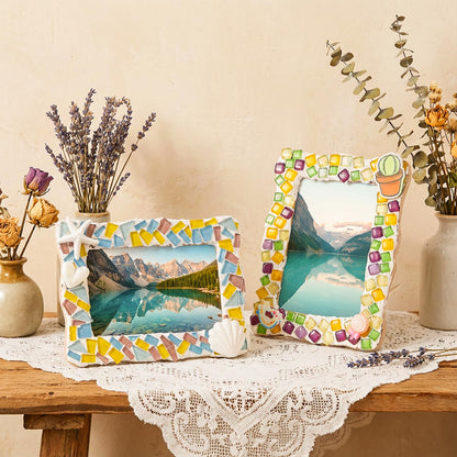 Coloch 2 Pack Decorate Your Own Mosaic Picture Frame Craft Kit, Wooden DIY Picture Frame Kits for Adults Mosaics Making Supplies for Gift, Decoration, Birthday, Anniversary