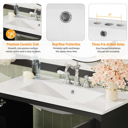 Favfurish 72" Double Bathroom Vanity with Ceramic Sink,Free Standing Single Basin Vanity Set w/Storage Shelves & Divided Drawer,Soft-Close Doors,Bathroom Storage Solution,Mirror Not Included,Black