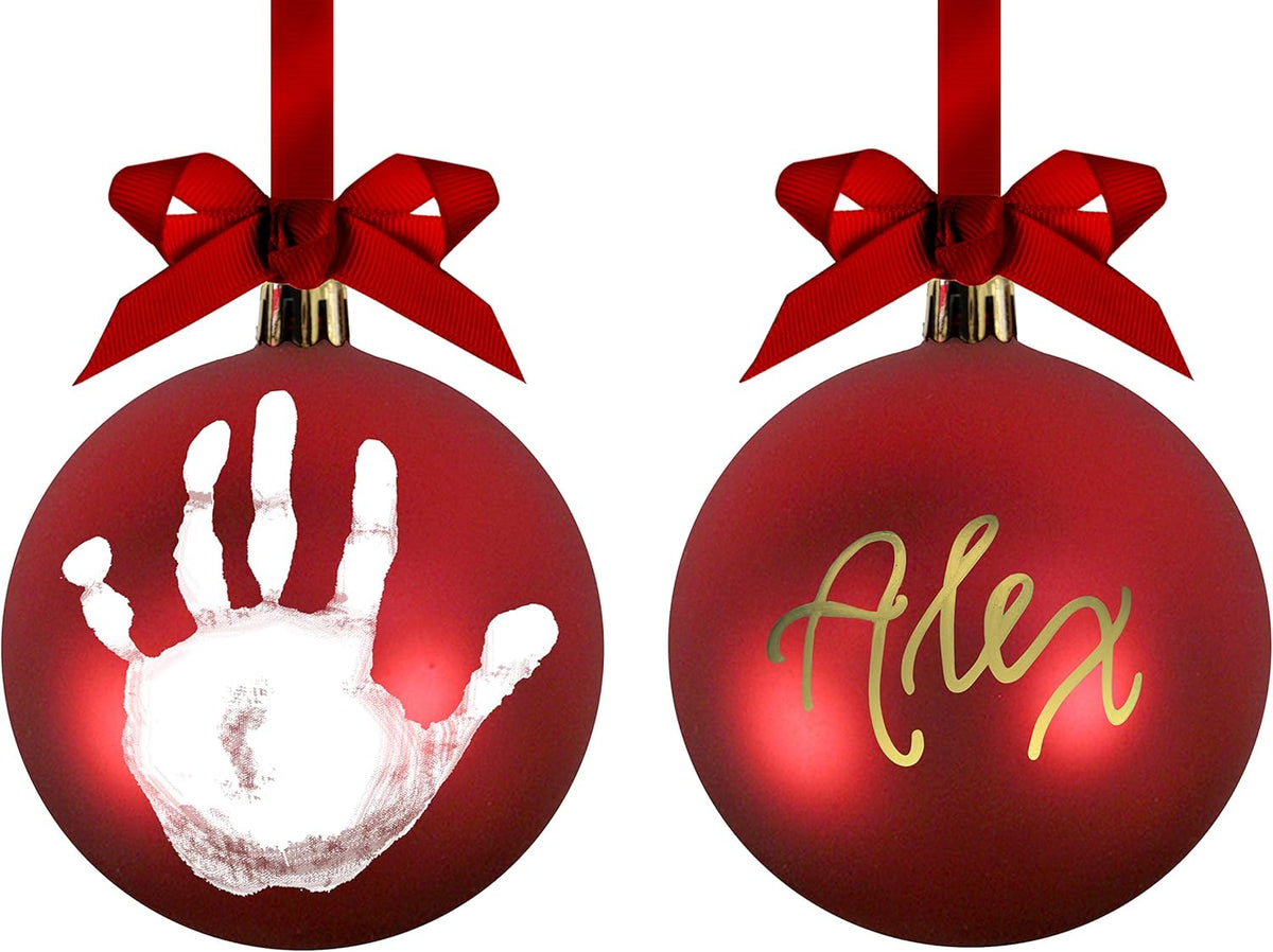 Tiny Ideas Christmas Baby's Handprint Ball Ornament - DIY Classic Christmas Tree Keepsake Gift, Red