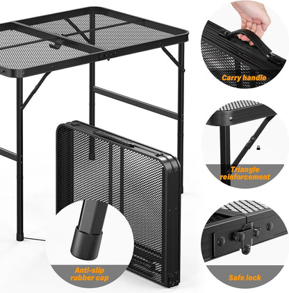 3 VINGLI Outdoor Grill Table, Folding Camping Table, ft Portable Picnic Table Adjustable Height, Lightweight Aluminum