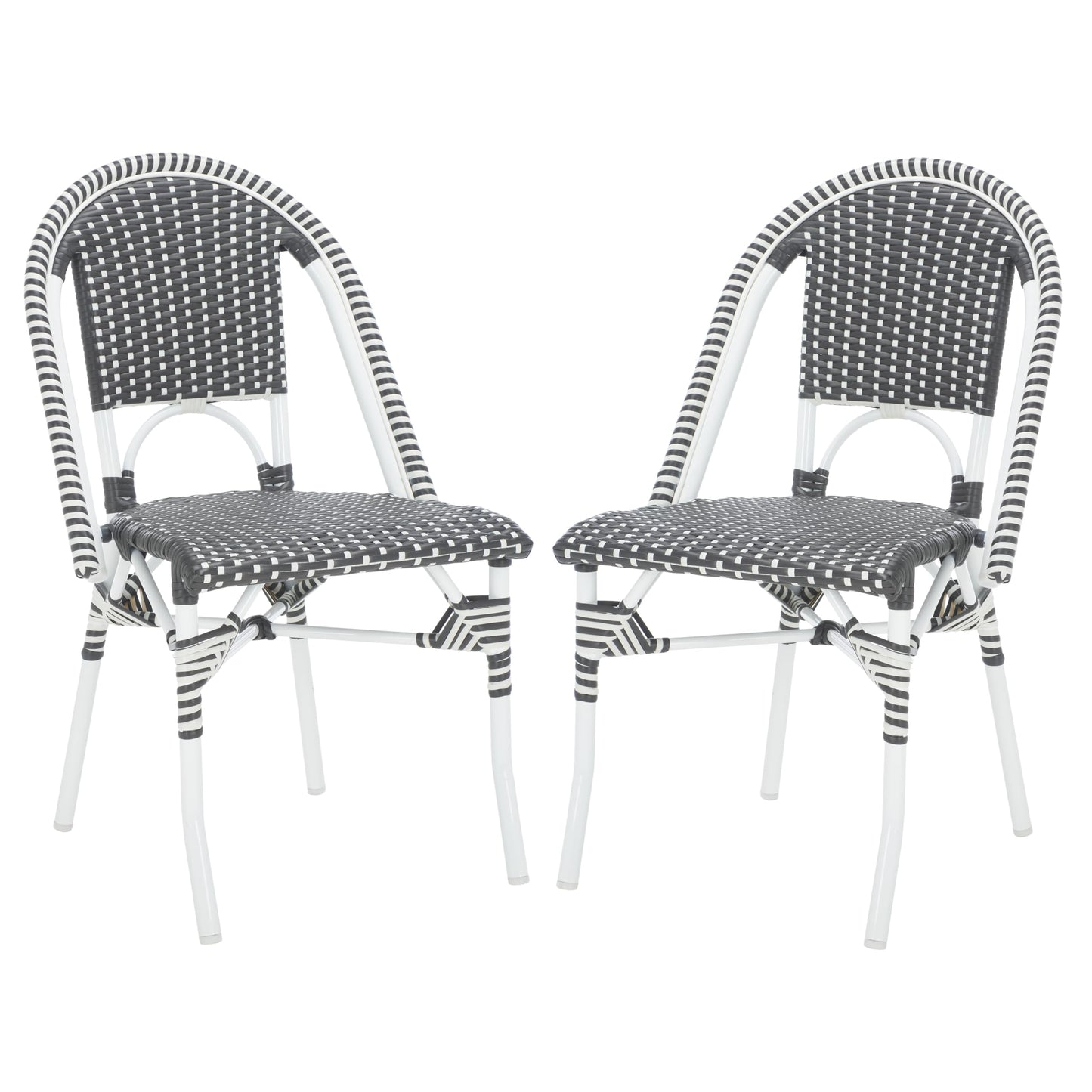 SAFAVIEH Outdoor - Torino Bistro Chair Set of 2 - Grey & White - Faux Wicker & Aluminum Frame - Bistro Side Chair Design - Ideal for Patio, Deck, Sunroom, Dining Area, 18" Seat Height (PAT7550E-SET2)