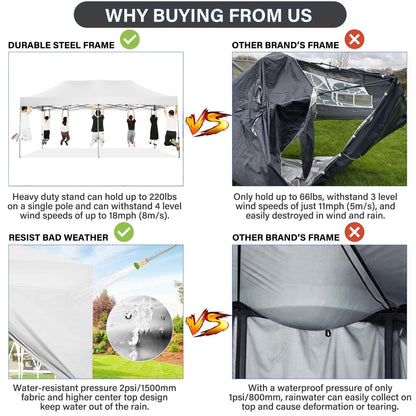 COBIZI 10x20 Pop Up Canopy with 6 Sidewall,Heavy Duty Canopy UPF 50+ All Season Wind Waterproof Commercial Outdoor Wedding Party Tents for Parties Gazebo with Roller Bag(10 x 20 ft Snow White)