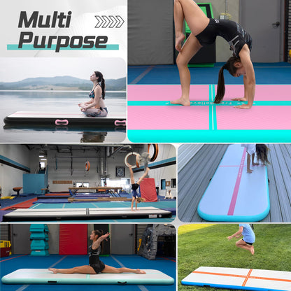 FINCOME Inflatable Gymnastics Mat Air Tumble Track Mats 10/13/16/20ft Training Mats for Home Use Air Mat with Pump 4”/6” Thick for Cheerleading/Yoga/Parkour/Beach/Park/Water