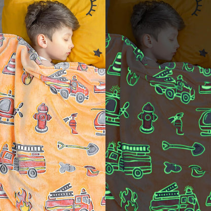 1-3 3-5, 3-10, 50" 60" Gdindff Toddler Blankets for Boys, Firetruck Toys for Toddler Fire Truck Glow in the Dark