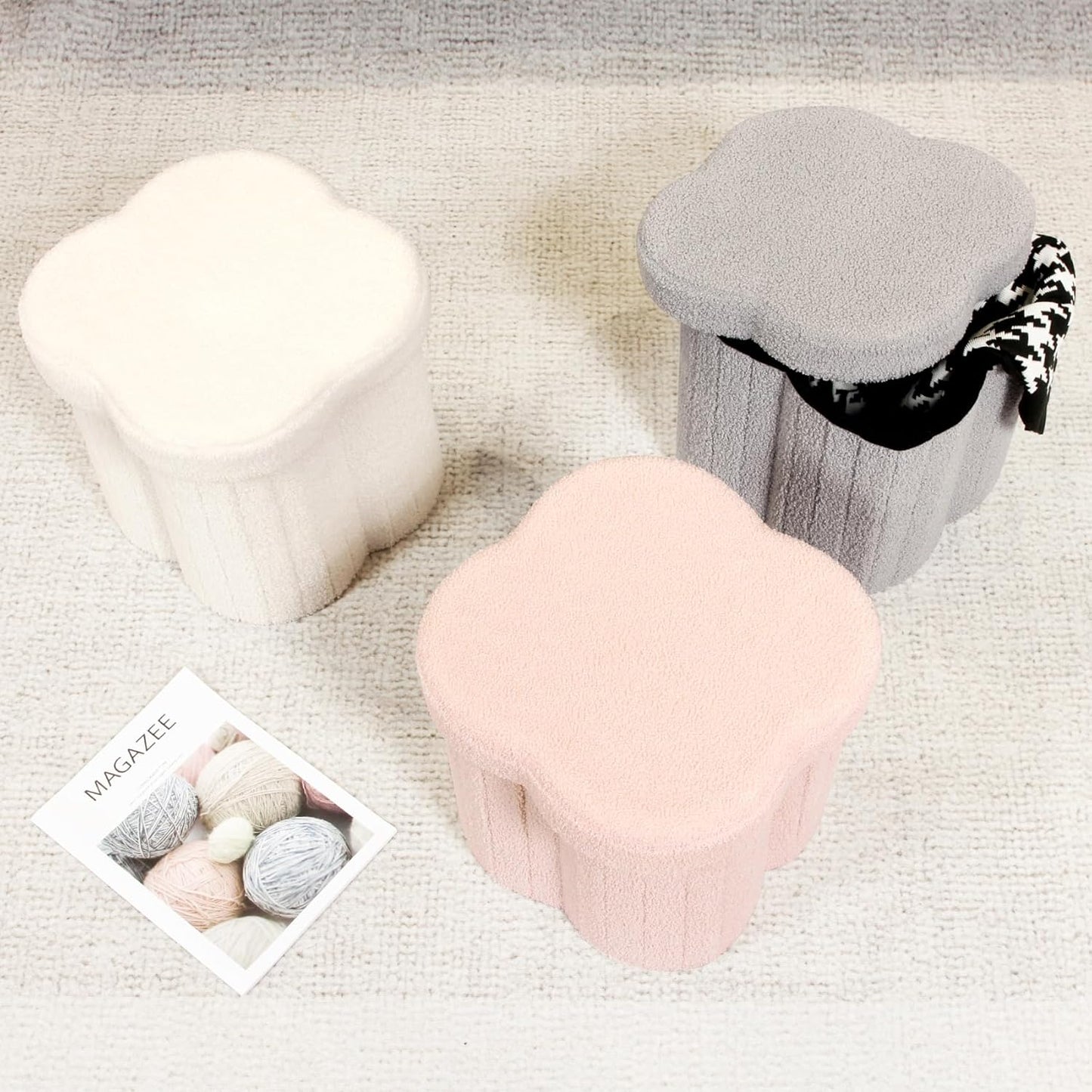 12.6"x12.6"x12.6" B FSOBEIIALEO Storage Ottoman Cube, Flowers Shaped Ottomans with Storage Foot Stool Footrest