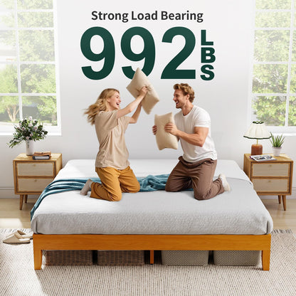 FDW Solid Wood Platform Bed Frame King Size, Wooden Bed Base with Sturdy Slat Support, No Box Spring Needed, Noise-Free Design, Easy Assembly, Stylish & Durable, Brown