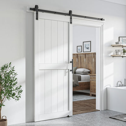 SmartStandard 38 x 84 inch White Sliding MDF Barn Door with 6.6FT Black Sliding Door Hardware Kit & Handle, Pre-Drilled Ready to Assemble, Waterproof PVC Coating, H-Frame