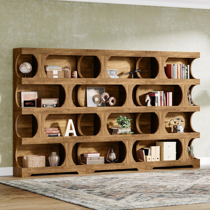 Tribesigns 71" Tall Bookcase, 4-Tier S-Shaped Bookshelf, Wood Decorative Storage Shelving, Modern Freestanding Display Shelves, Large Library Book Shelf Unit for Home Office Living Room Bedroom, Brown