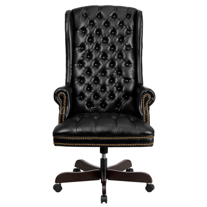 Flash Furniture High Back Traditional Fully Tufted Black LeatherSoft Executive Swivel Ergonomic Office Chair with Arms