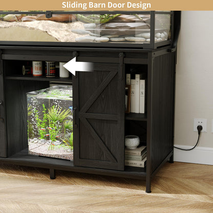 VOWNER Farmhouse Reptile Tank Stand with Power Outlet, 48" X 24" Tabletop Fits up 120 Gallon Bearded Dragon Tank, Heavy Duty Aquarium Stand with Storage Cabinet, Reptile Turtle Terrarium Stand Black