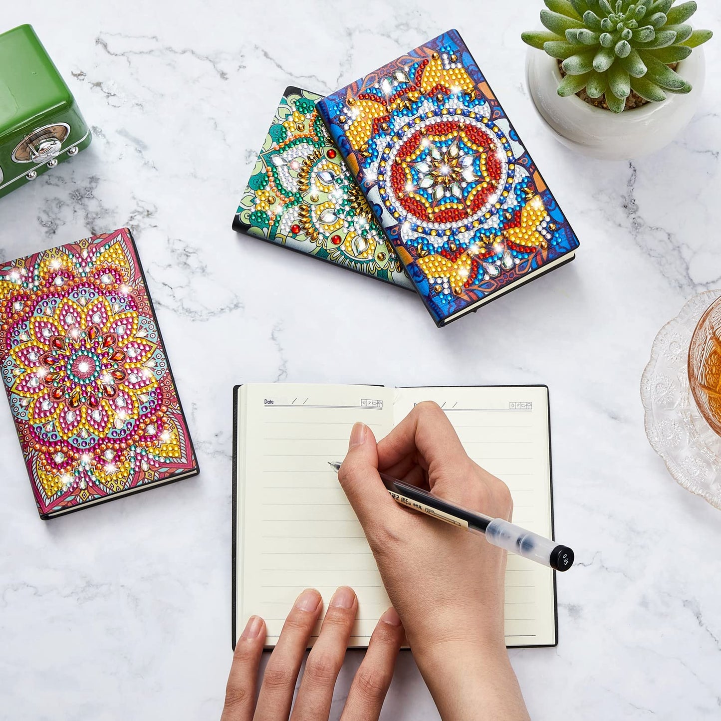 Patelai 4 Pcs Diamond Mandala Flower Notebook Kits 3 x 5 in DIY Mandala Cover Notebook Crystal Journal Sketchbook Notepad for Men Women Birthday Crafts Gift Drawing Painting