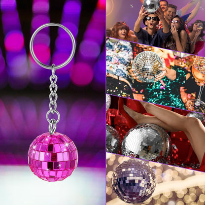 12 Pieces Disco Ball Keychain Party Favors, 70s Silver Mirror Ball Keychain Set for Halloween Christmas Party