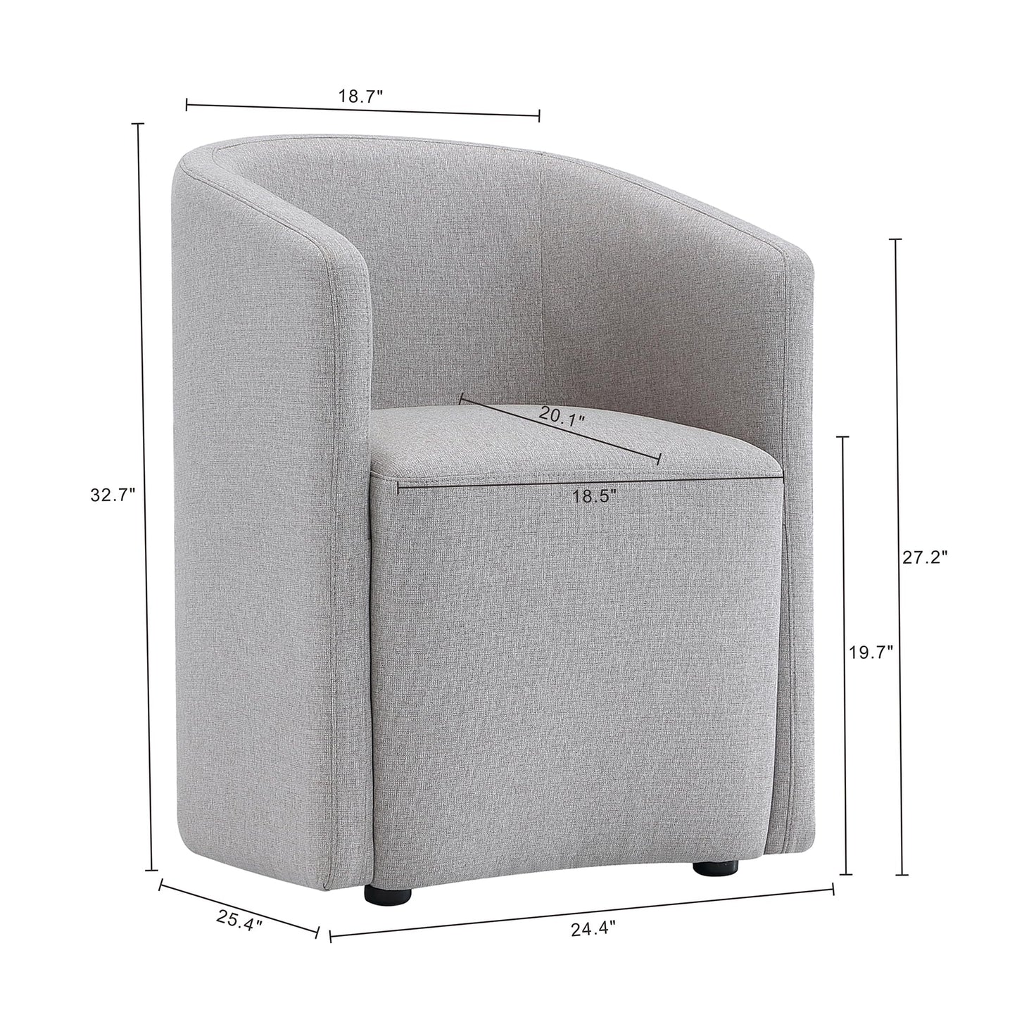 Manhattan Comfort Hearth Modern Barrel Dining Armchair, Accent Upholstered Dining Chair with Woven Fabric, Stylish Curved Back, High-Density Foam, Fully Assembled, Light Gray