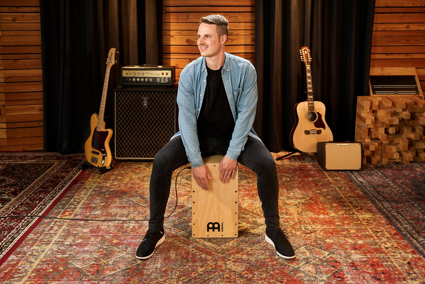 Pickup String Cajon Box Drum with Electronics for Amp or PA System and Snare Effect — NOT MADE IN CHINA — Play with Your Hands, Baltic Birch, 2-YEAR WARRANTY