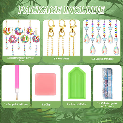 Tradder 6 Pcs Diamond Painting Wind Chimes Spring Diamond Painting Kit Double Sided Elf Ornaments with Crystal Pendant 5D Diamond Art for Spring Home Garden Hanging Ornament
