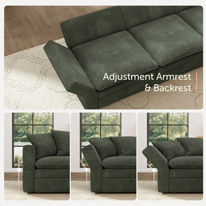 HONBAY Modular Sectional Sofa with Ottoman, 7 Seat U Shaped Couch with Storage & Pillows, 137 Inch Oversized Sectional Sofa for Living Room, Green