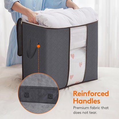 Lifewit 100L Clothes Storage Bins - 6 Pack Foldable Bags with Lids, Clear Window & Reinforced Handles