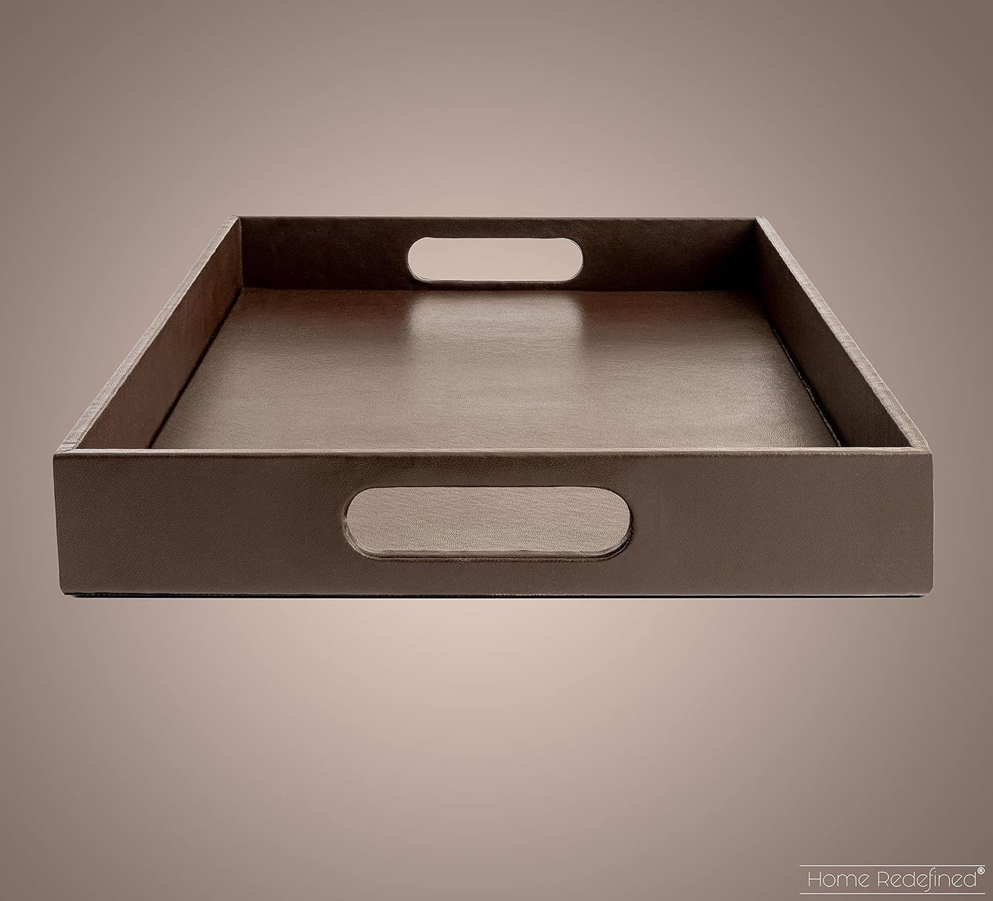 17.5"x12" Home Redefined Beautiful Modern Elegant Rectangle Classic Brown Faux Leather Decorative Tray Ottoman Coffee