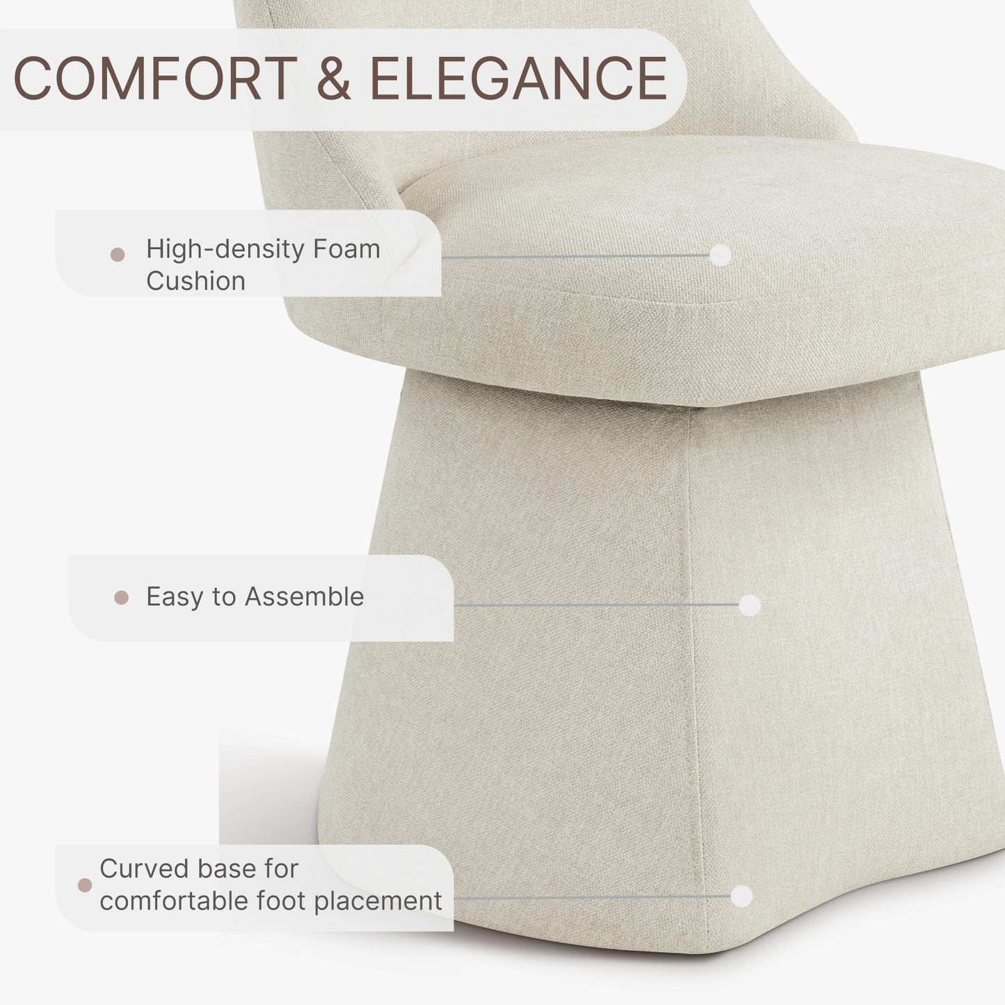 KISLOT Swivel Dining Chairs Set of 4, Upholstered Mid Century Modern Deskchair with High Back, Linen Fabric Kitchen Chairs for Dining Room, Bedroom, Dressing Room, Linen