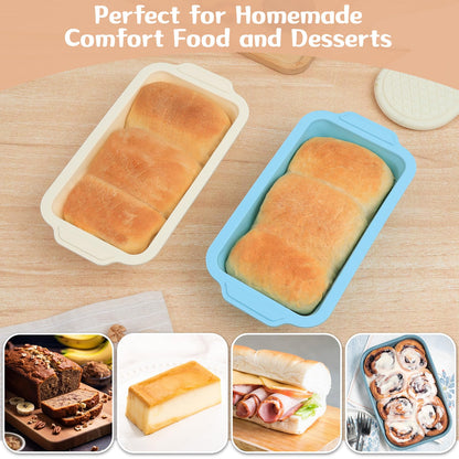 Toeusog Nonstick Silicone Bread Loaf Pan: 9.5 x 5 Inch Bread Pan for Homemade Rye with Metal Frame - Loaf Mold for Baking Oven - Housewife Baker Home Baking Enthusiasts (Beige & Mint Green)