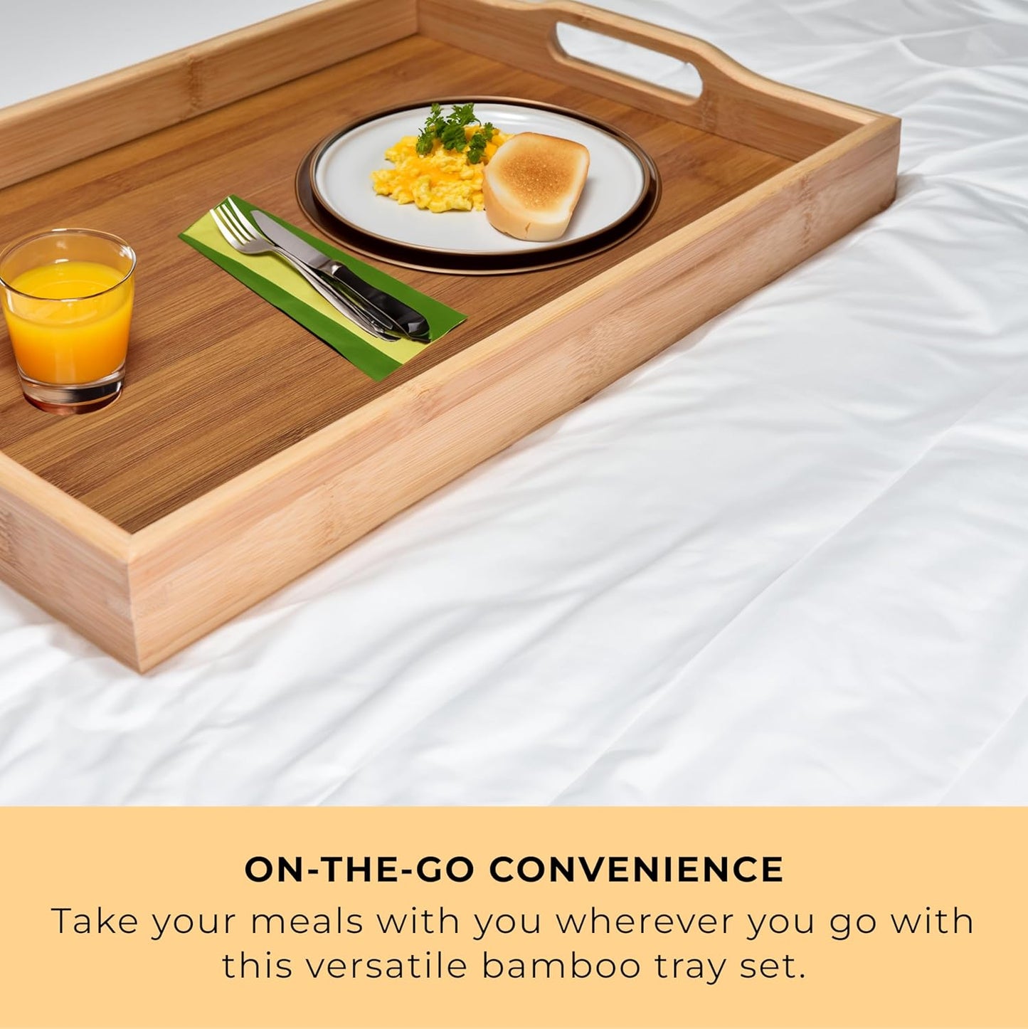 Set 3 Prosumers Choice Wooden Tray - Light Brown Serving Trays with Handles - Nesting Design for Space Saving - Wooden
