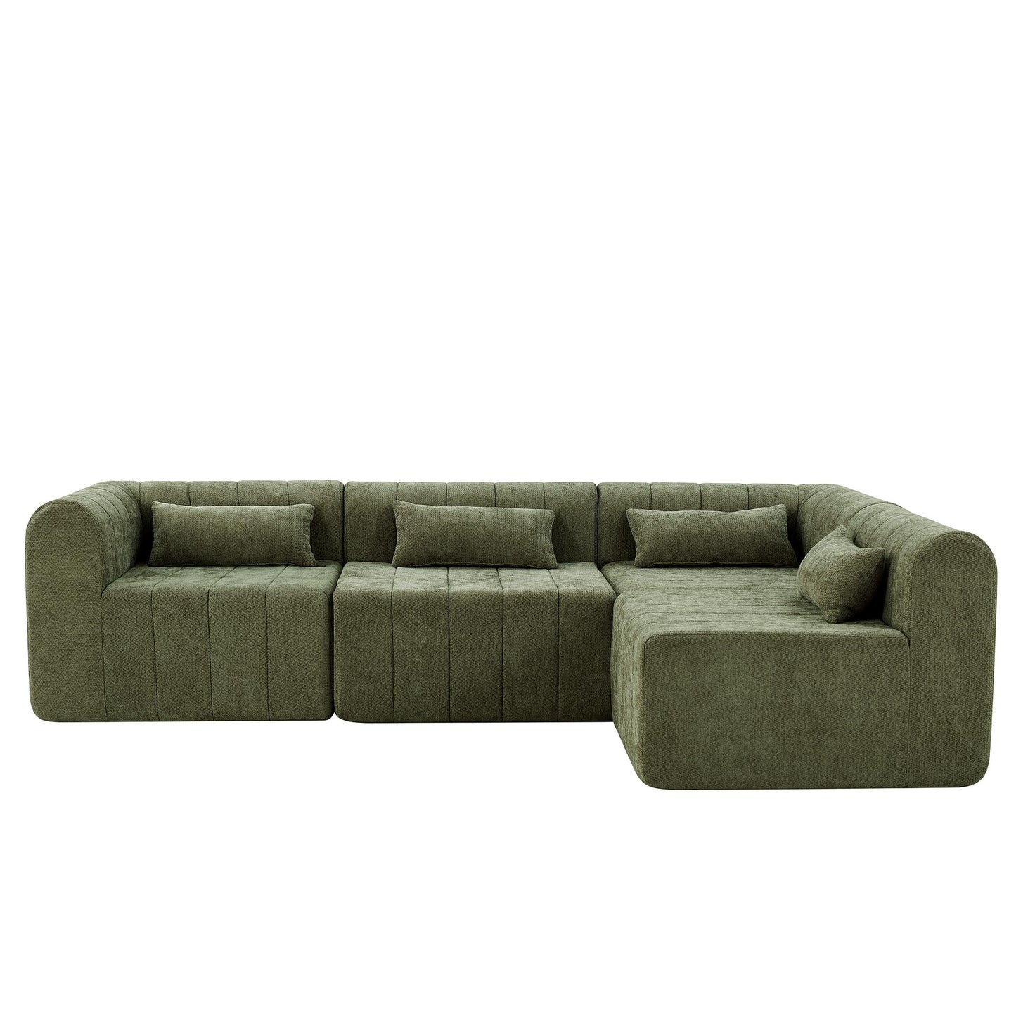 Christopher Knight Home Flarin 145.5" Convertible Sectional Sofa Couch, L-Shape Home Sofa Living Room, 4 Seat Sectional Sleeper Sofa, Fabric Upholstered Comfy Cloud Couch, No Assembly, Olive Green