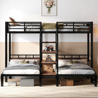 Bellemave Metal Twin Over Twin Over Twin Bunk Beds for 3 Kids, Heavy Duty Triple Bunk Bed Frame with Stairs and Storage Shelf,3 Bed Bunk Beds,Twin Size Triple Bed,Black