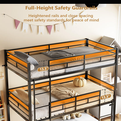 JOYMOR Triple Bunk Bed Twin Over Twin Over Twin, Metal 3 Bunk Bed for Kids, Teens and Adults, Heavy Duty Triple Bed Frame with Safety Guardrail, No Box Spring Needed