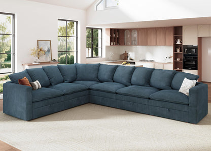 HONBAY Modular Sectional Sofa, 6 Seaters Corduroy Sectional Couch, L Shaped Couch with Storage & Pillows, Blue