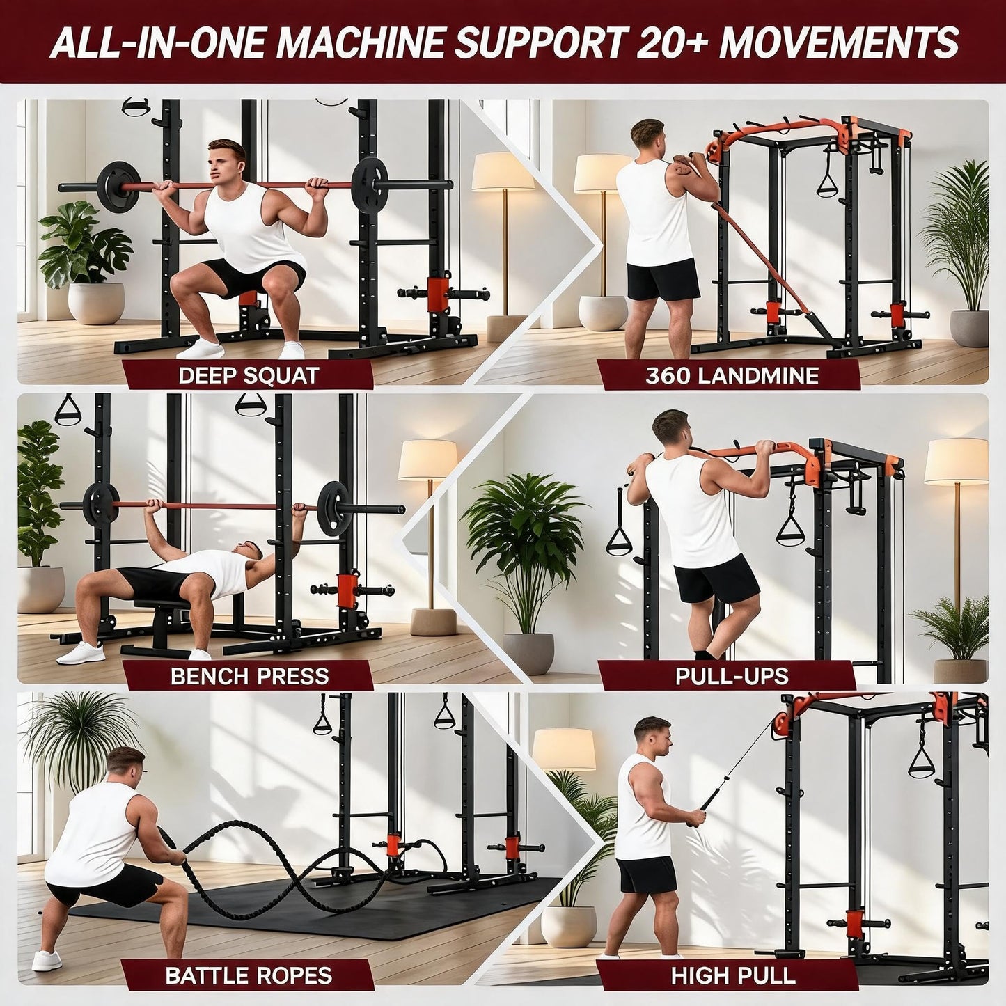 Power Cage with Dual Independent LAT Pulldown & Cable Crossover System – 2000LBS All-in-1 Home Gym, 2-User Multi-Functional Power Rack with Adjustable Dual Pulleys, Squat Rack for Garage & Home