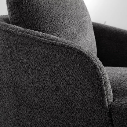 KEIKI 30" Boucle Round Accent Oversized Single Sofa Chair with High Resilience Cushion, Modern Style Upholstered Swivel Accent Barrel Chair, Lounge Armchair, Easy Assembly, for Living Room, Charcoal
