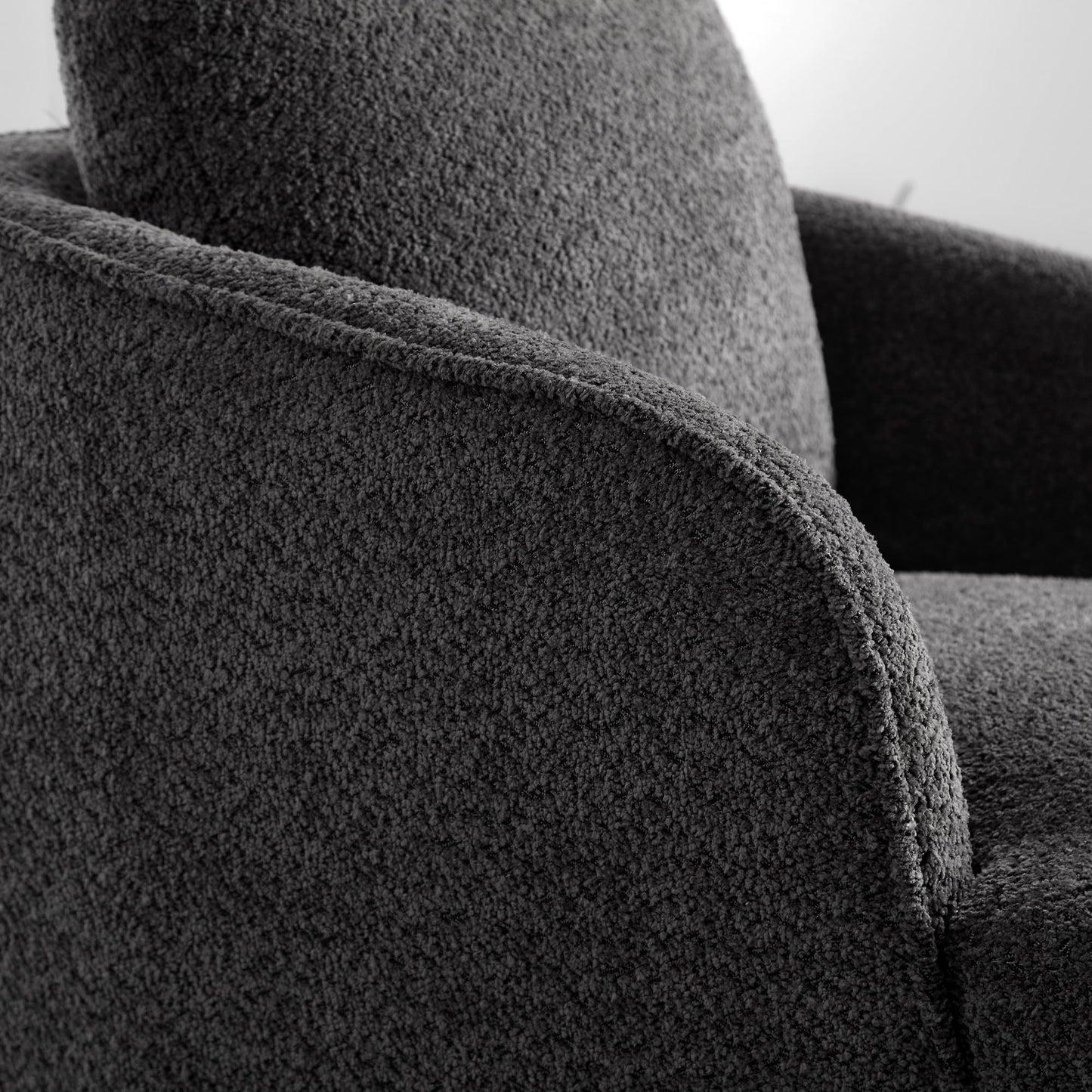 30.3" Boucle Swivel Barrel Chair, 360° Rotation Modern Round Accent Chair, Upholstered Club Armchair with Curved Back and Metal Base, Comfy Lounge Seat for Living Room Bedroom Office, Charcoal