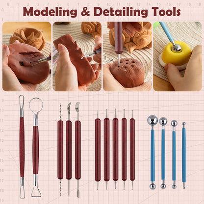 48PCS Pottery Tools Kit for Sculpting, Clay Carving Tools, Ceramic Tools for Polymer Clay, Modeling, Trimming, Molding, Shaping, Pottery Kiln, Arts Crafts Supplies, Adults, Students, Beginners, Pros