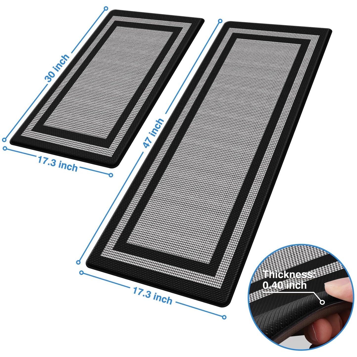 LuxStep Kitchen Mats [2 PCS] Cushioned Kitchen Rugs Anti-Fatigue Floor Comfort Mat,Non-Slip Standing Desk Mat,Waterproof Kitchen Rug Set for Kitchen,Floor,Office,Classic Black