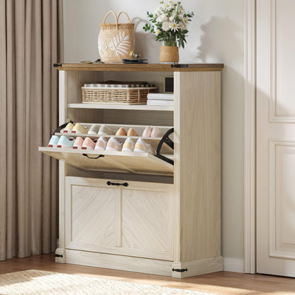 YITAHOME Shoe Cabinet for Entryway, 40inch Tall Shoe Storage Cabinet, Slim Shoe Cabinet with 2 Flip-Out Drawers & 1 Open Shelf, Shoe Storage for Entryway Hallway, Off White