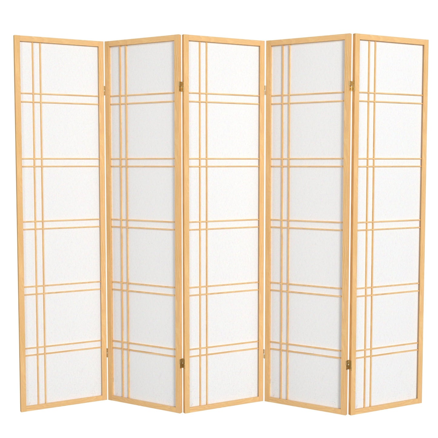 Red Lantern 6 ft. Tall Double Cross Shoji Screen - Natural - 5 Panels