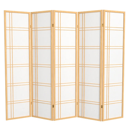Red Lantern 6 ft. Tall Double Cross Shoji Screen - Natural - 5 Panels