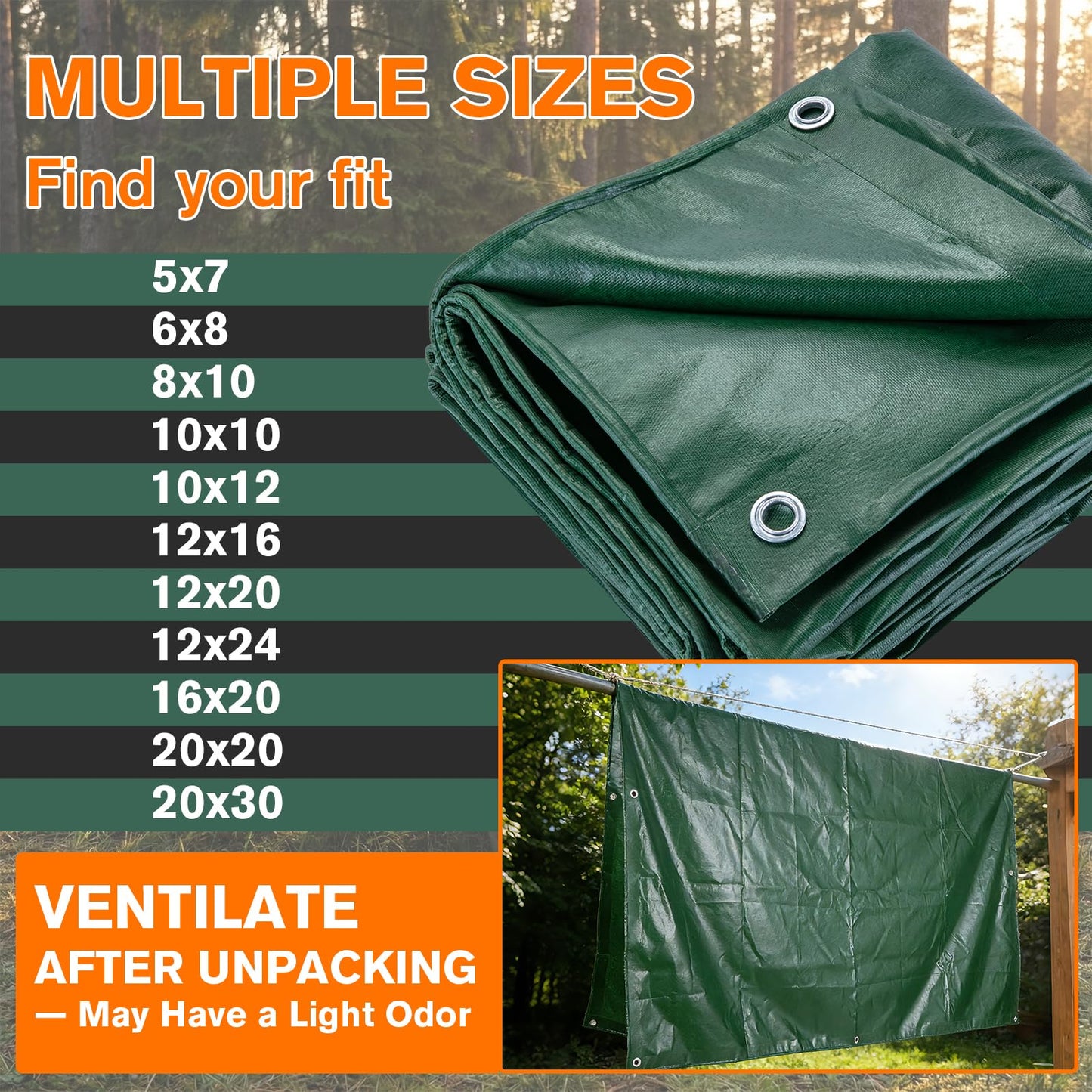 NORSGATEN 22 Mil Heavy Duty Vinyl Tarp, 20x20 FT Fully Waterproof Reversible Poly Tarp with Metal Grommets, All-Weather Fade Resistant Outdoor Cover for Equipment, Truck, Roof & Woodpile,Garden Plants