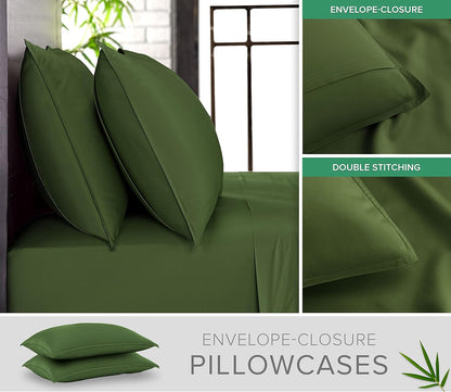 Pure Bamboo King Sheets - Luxuriously Soft & Cooling 100% Organic Viscose Bed Sheet Set | King Size, Pesto Color