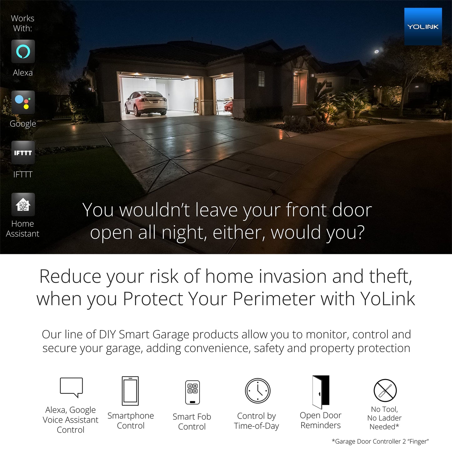 Smart Garage Door Kit with YoLink Hub - YoLink 1/4 Mile World's Longest Range Garage Door Controller and Wireless Sensor Compatible with Alexa IFTTT