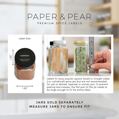 Modern Style Round Black Spice Labels Stickers Preprinted Waterproof by Paper & Pear - Oil Resistant Kitchen Pantry Labels for Home Improvement - 1.35 Inches Pantry Stickers - Set of 80 (No Jars)