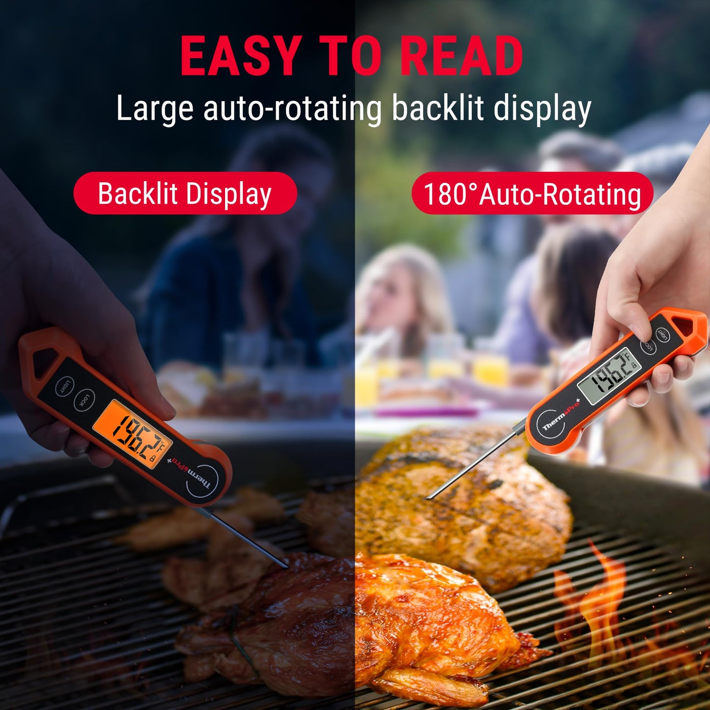 ThermoPro TP19H Digital Meat Thermometer for Cooking with Ambidextrous Backlit and Motion Sensing Kitchen Cooking Food Thermometer for BBQ Grill Smoker Oil Fry Candy Instant Read Thermometer