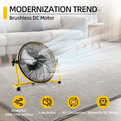 JONFLYER 12 Inch Portable Battery Operated Floor Fan, Rechargeable High-Velocity Cordless Fan with 12 Speed 360° Adjustable Tilt Quiet for Camping, Outdoor, Gazebo, Greenhouse, Gym, Garage
