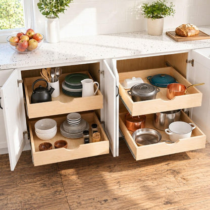 Couver Pull Out Drawers For Cabinets, Soft Close Slide Out Wood Shelves Storage Organizer for Kitchen, Finished, Heavy-Duty, Bottom/Side Mount, 30"W x 21"D x 3"H