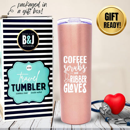 Brooke & Jess Designs Coffee Scrubs Nurse Gifts, Nurse Tumbler, Cups, Mug, Water Bottle for Medical Assistant