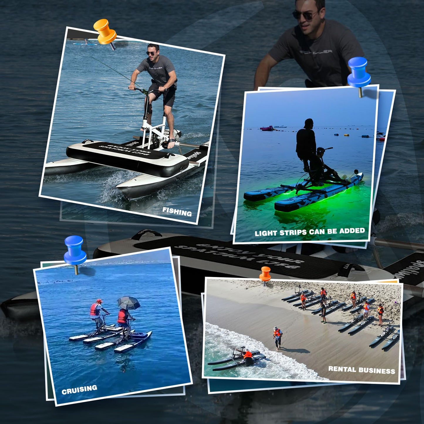 Spatium SUP Water Bike for The Lake/Pool/Sea Pedal Boat for One Person,Inflatable Water Bicycle 2.0 Model The Fun of Water and Fishing+Mat